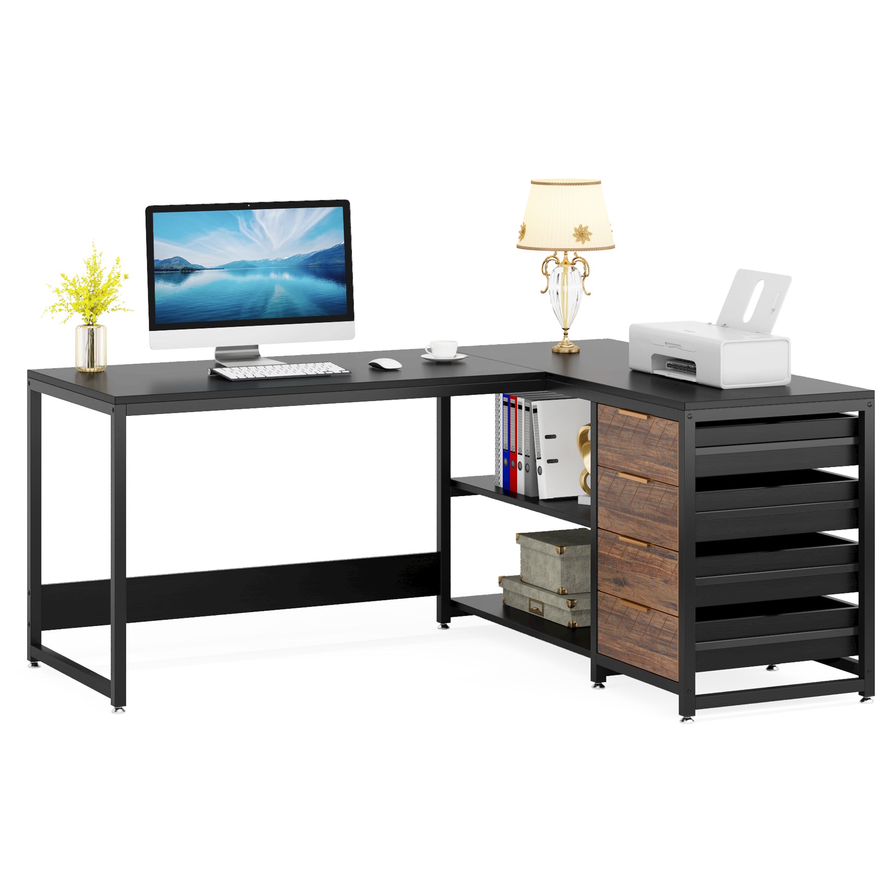 59" Reversible L-Shaped Desk with Drawers